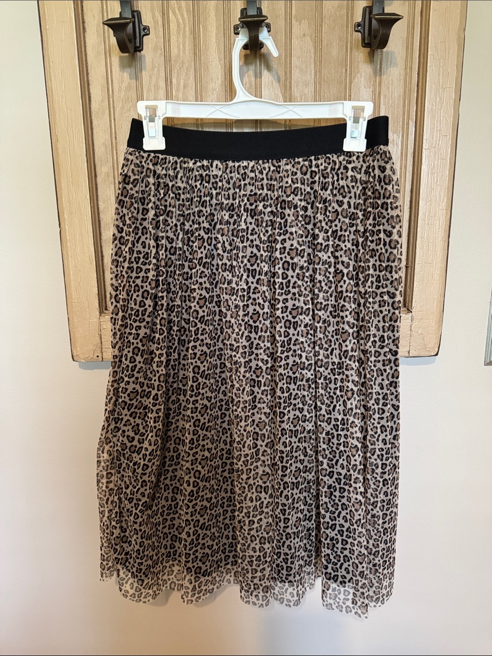 A New Day Leopard Print Pleated Midi Skirt